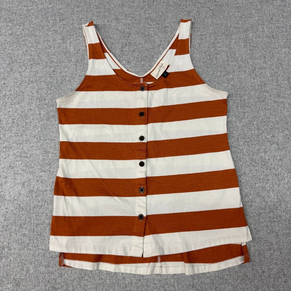 Universal Thread Striped Tank Top Small Orange White Button V-Neck Sleeveless